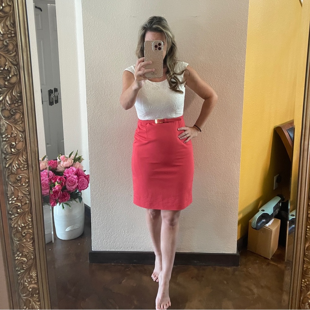 Fall White Lace and Orange Color block Dress